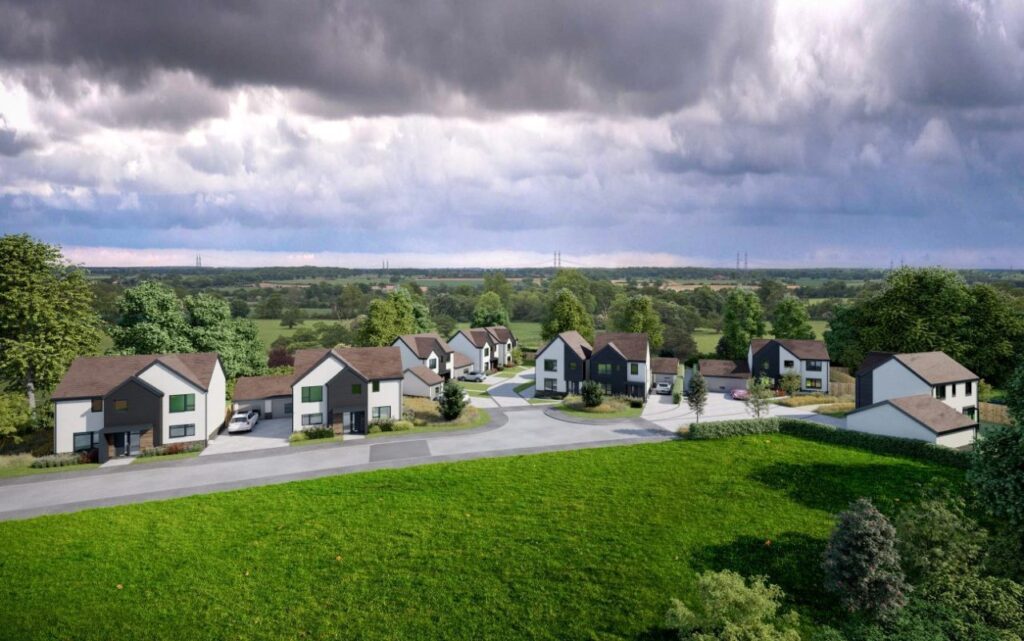 Housing Development, Ullesthorpe: aerial CGI of nine new homes on the edge of the village